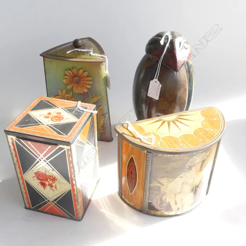 (71) 4 VINTAGE TINS BIRD GAINSBOUGRH & 2 FLORAL 220mm TALLEST Image 1++