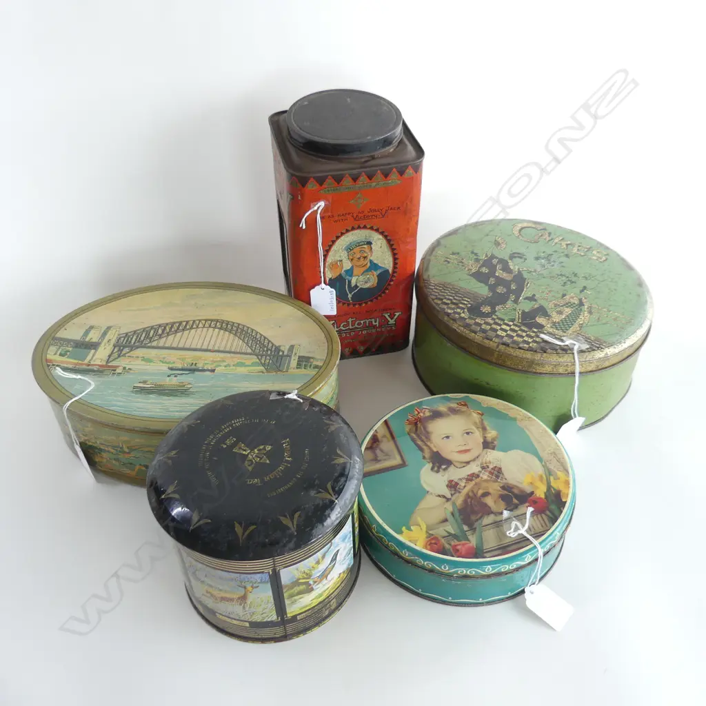 (69) 5 VINTAGE TOBACO & TEA TINS 1 OF SYDNEY HARBOUR BRIDGE 250MM TALLEST Image 1++