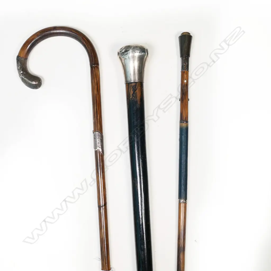 3 WALKING STICKS, INCL. 1 SILVER TOPPED INSCRIBED 'J H POLLOCK' Image 1++