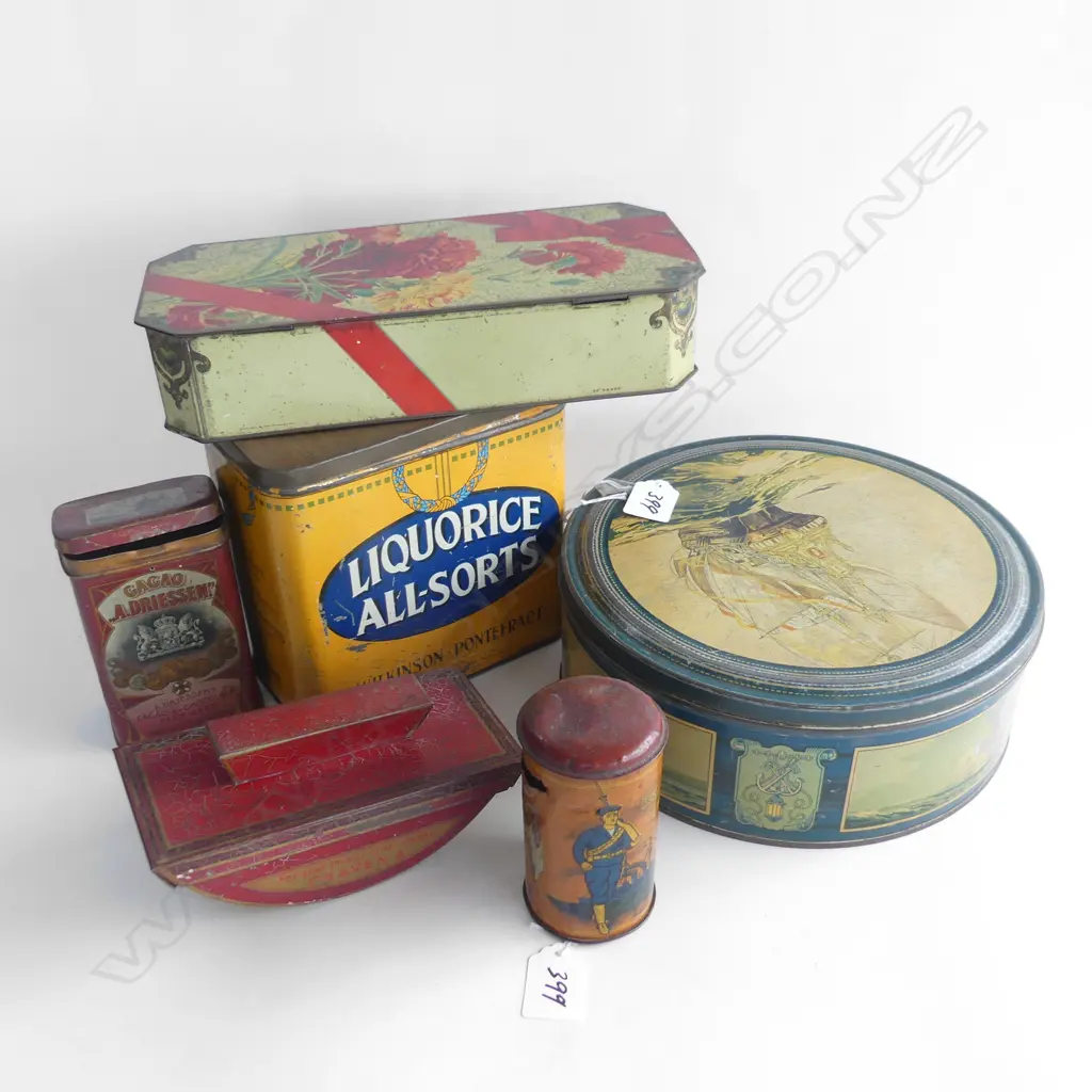 (62) 6 OLD TINS. INCLUDES UNUSUAL TIN AS BLOTTER BY CRAVEN A & LIQUORICE ALLSORTS Image 1++