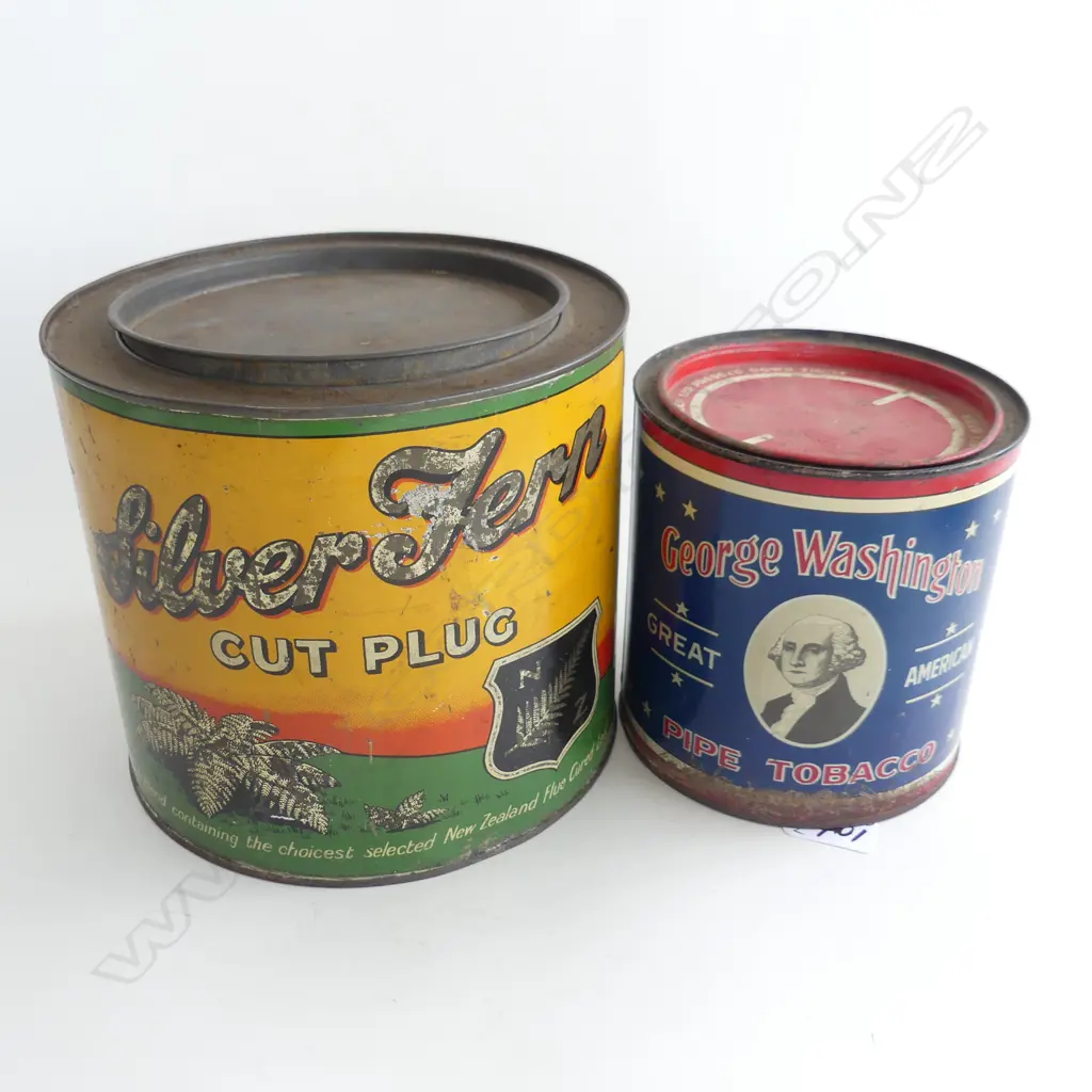 (59) 2 LARGE TOBACCO TINS. SILVER FERN (3 POUNDS) & GEORGE WASHINGTON PIPE TOBACCO Image 1++