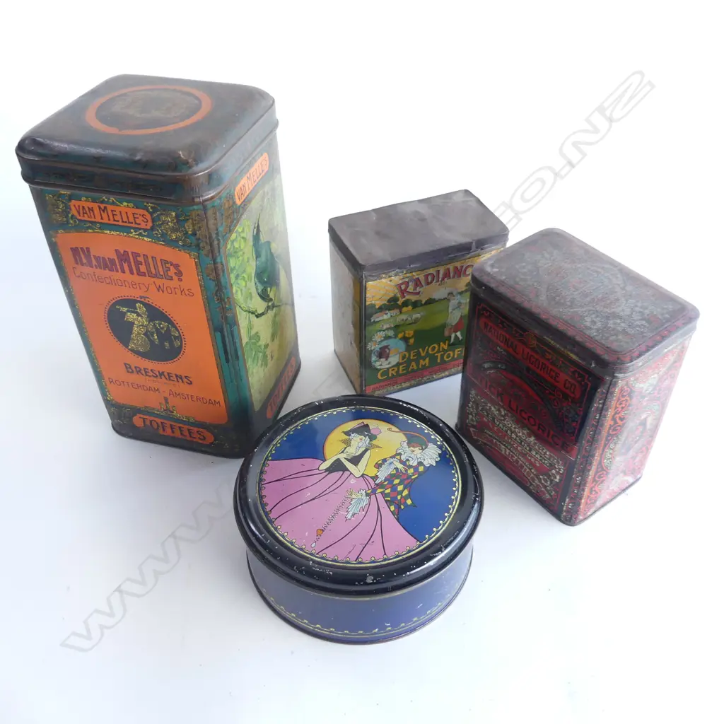 (65) 4 OLD TINS, 3 TOFFEE & STICK LICORICE Image 1++