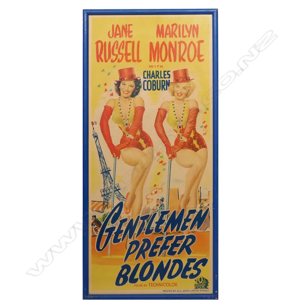 VINTAGE 'GENTLEMAN PREFER BLONDES' DAYBILL POSTER, 745 x 325mm Image 1++