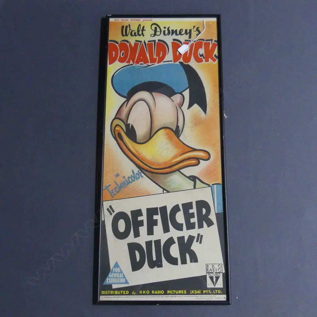 VINTAGE 'OFFICER DUCK' WALT DISNEYS DONALD DUCK DAYBILL POSTER PRINTED IN SYDNEY, 920 x 370mm Image 1++