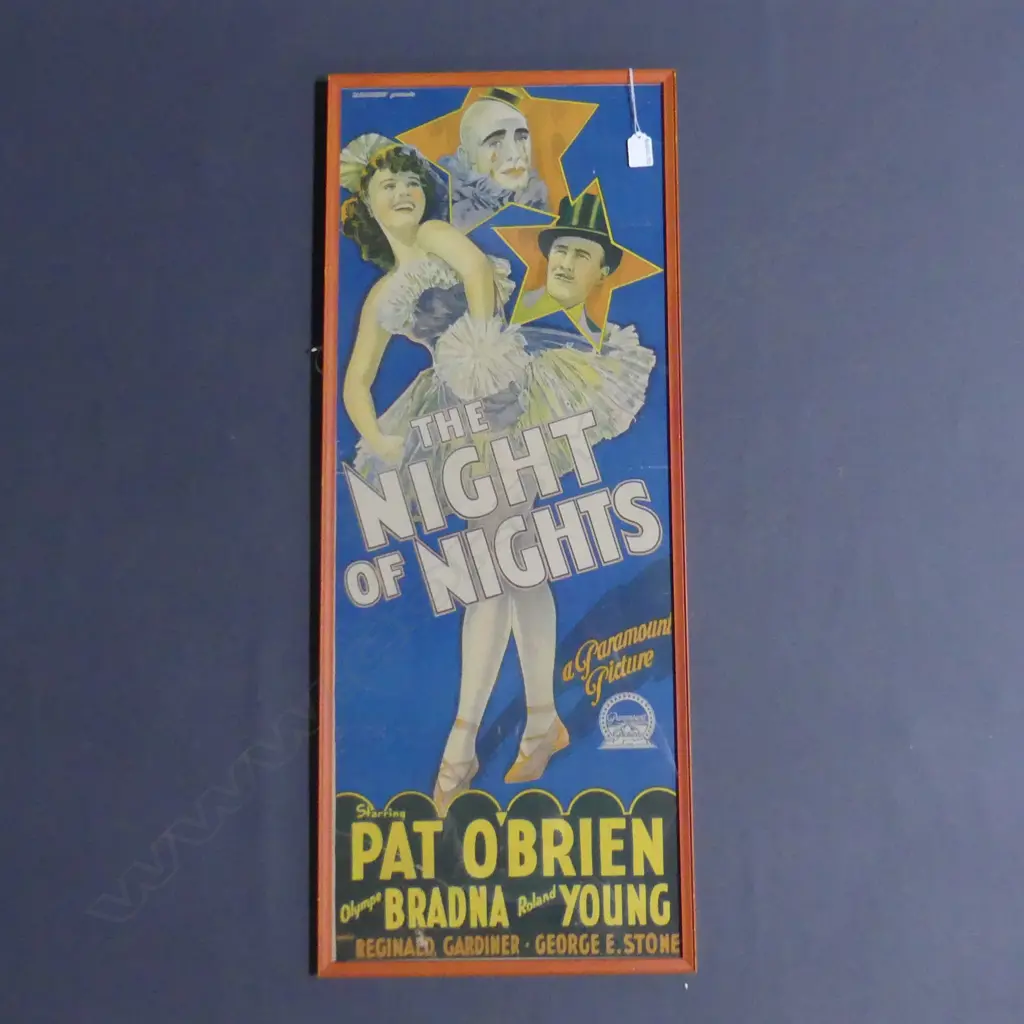 VINTAGE 'THE NIGHT OF NIGHTS' FRAMED DAYBILL, 880 x 330mm Image 1++
