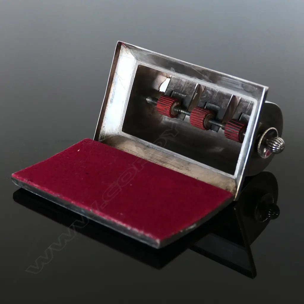 1903 Asprey Sterling Silver Triple Stamp Coil Dispenser (three slots and rollers inside) by Charles & George Asprey Image 1++
