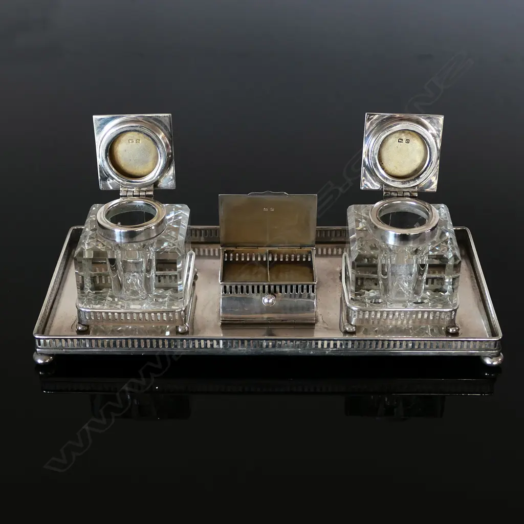 1902 Silver Birmingham Hallmarked  Inkstand Compendium, by Sanders & Mackenzie (Ernest Wilfred Sanders & Henry Arthur Mackenzie) Image 1++
