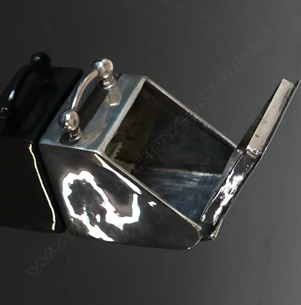 Miniature Silver Coal Scuttle Stamp Box, the lid embossed with angelic cherubs Image 1++
