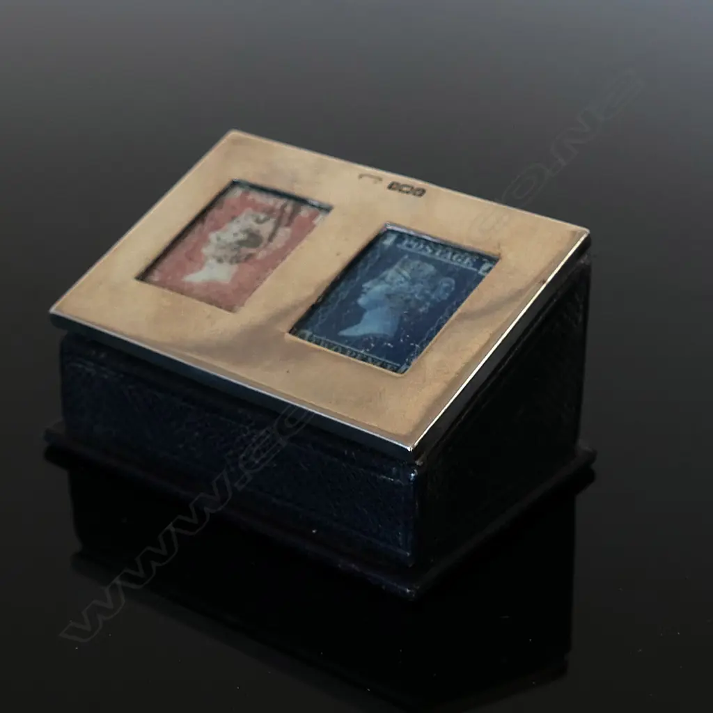 1902 Birmingham Hallmarked Silver and leather double compartment box by I. B Image 1++