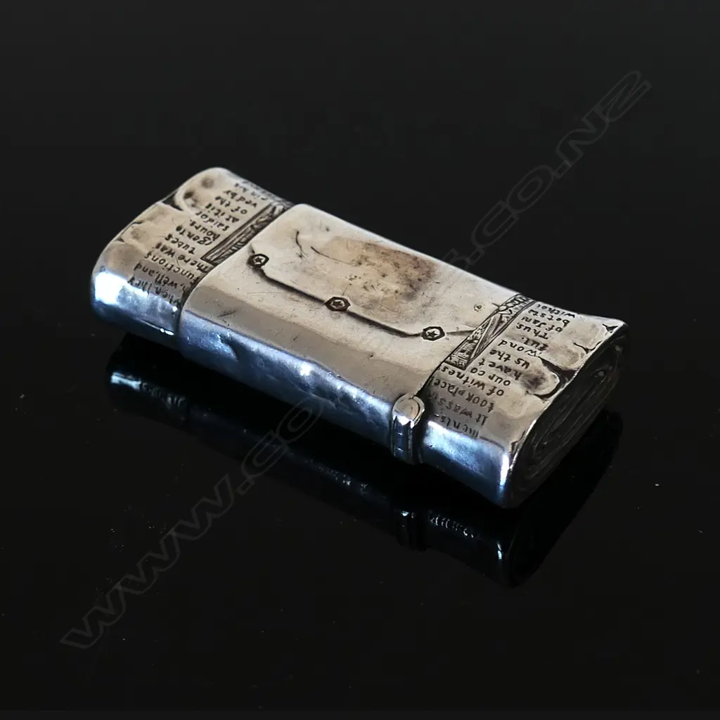 Late 19thC American Silver and enamel Vesta case shaped as a rolled copy of the Scientific American magazine Image 1++