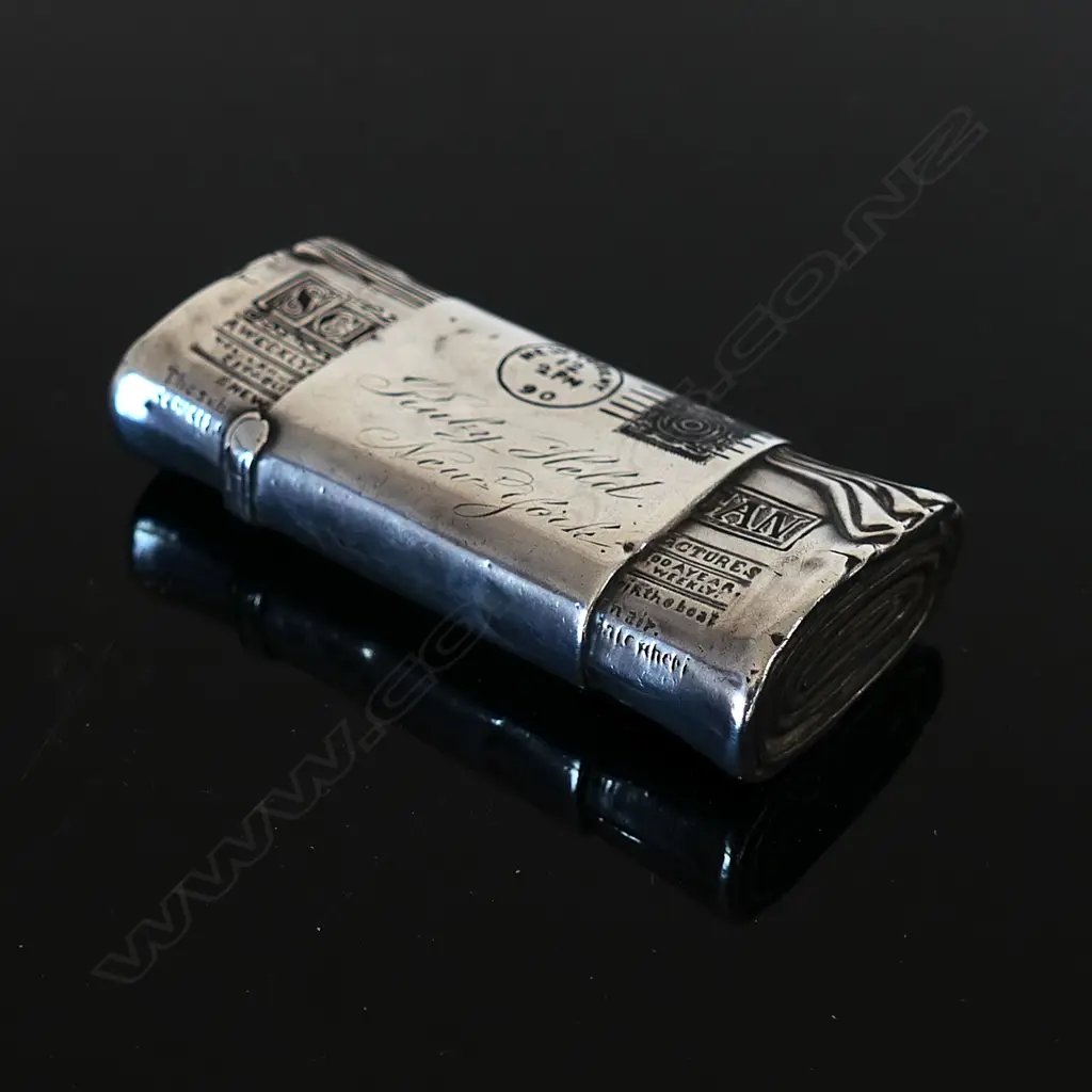 Late 19thC American Silver and enamel Vesta case shaped as a rolled copy of the Scientific American magazine Image 1++