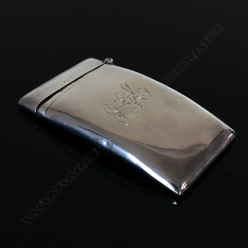 1906 Birmingham Sterling Silver Hallmarked plain curved combination carte de visite and stamp case, Image 1++