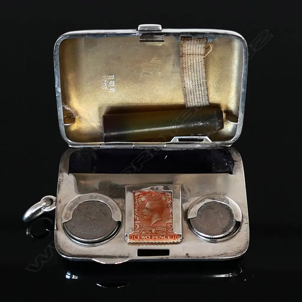 1908 Birmingham Sterling Silver Hallmarked combination cigarette case with coin and stamp holders, Image 1++