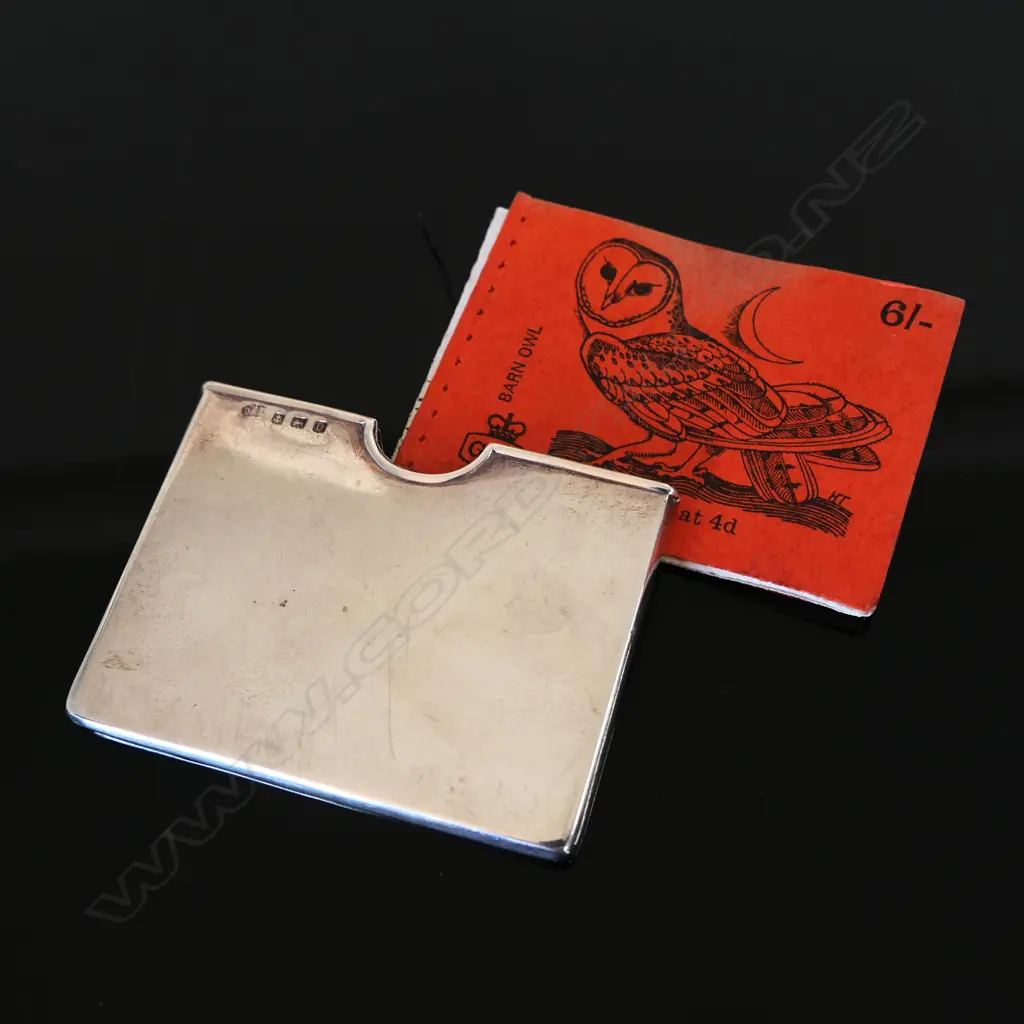1913 Birmingham Hallmarked Silver Postage Stamp Booklet Case, with booklet of British 4d stamps Image 1++