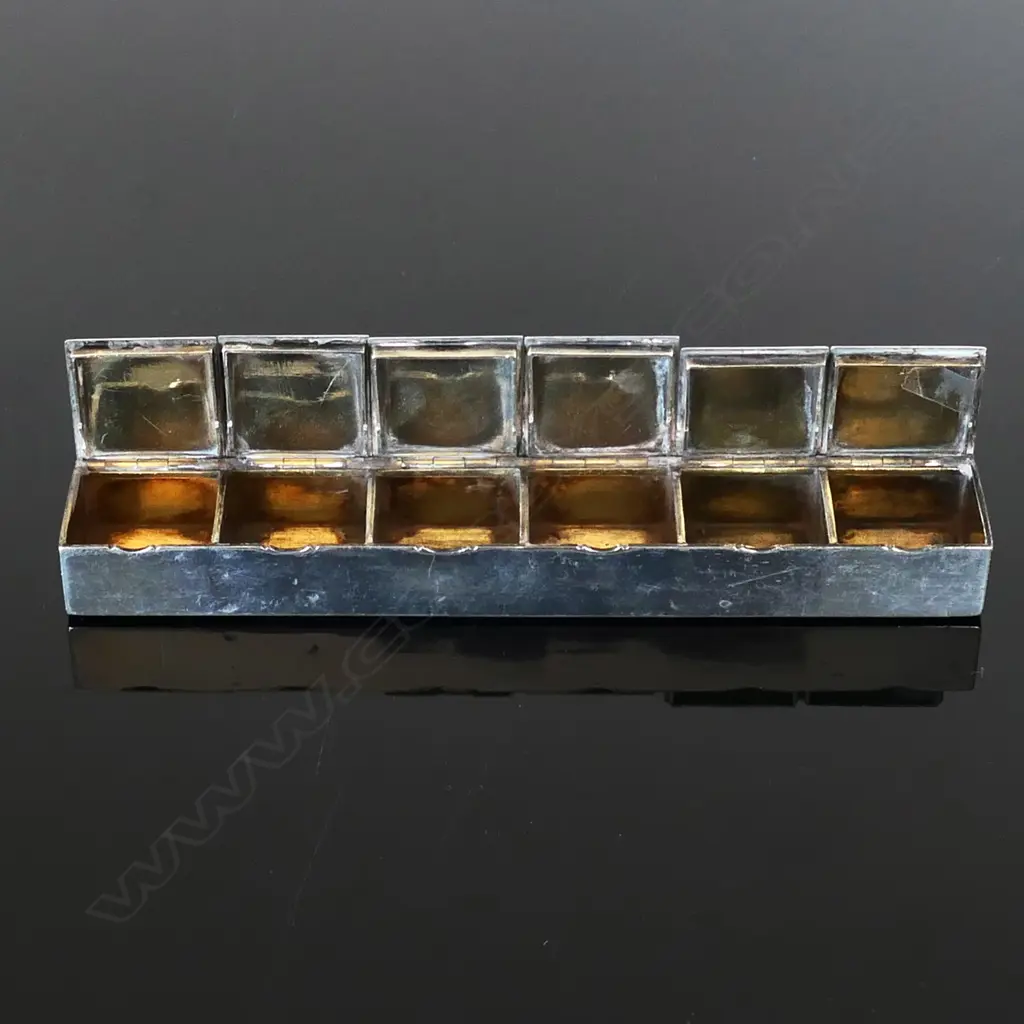 Silver Plate Six-Compartment Stamp Box, all individual hinged lids, Image 1++
