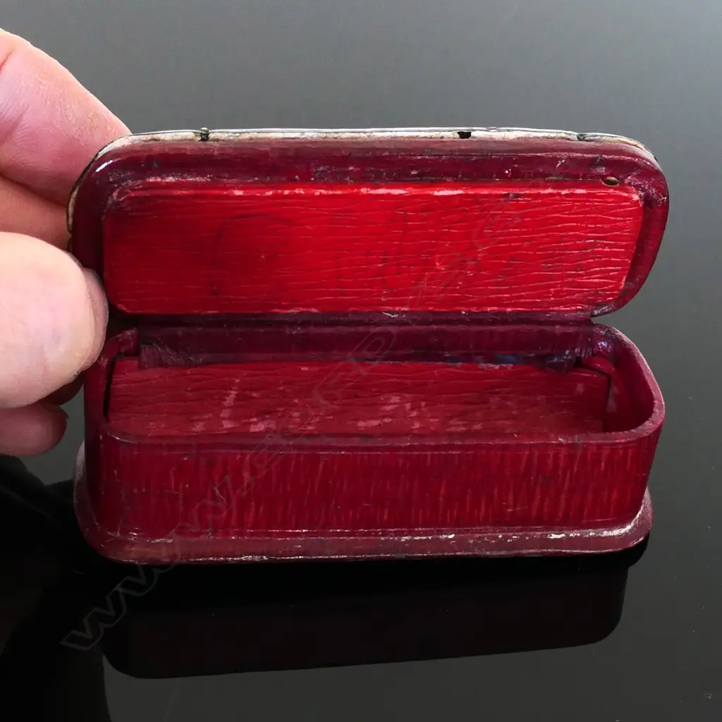 1904 Birmingham Silver Hallmarked  Hinged Top to a Red Leather Stamp Box, Image 1++
