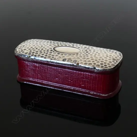 1904 Birmingham Silver Hallmarked  Hinged Top to a Red Leather Stamp Box,