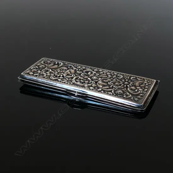 Silver HINGED STAMP CASE, marked “STERLING”