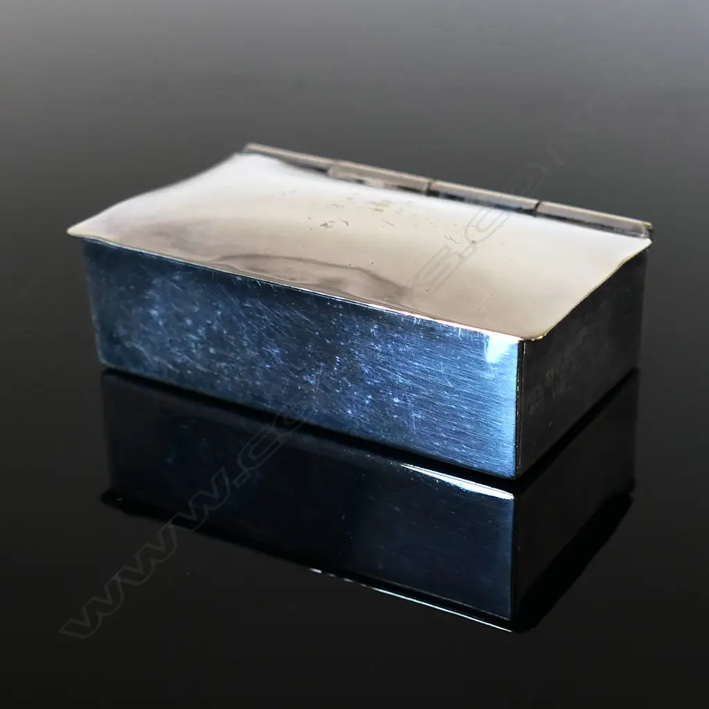 Silver Plate t wo compartment stamp box, hinged lid  plain finish Image 1++