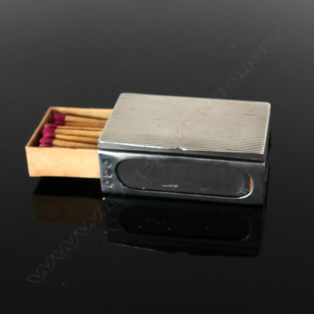 Hallmarked .800 Silver Match Box Holder with Double Stamp Box, built into hinged top panel, Image 1++