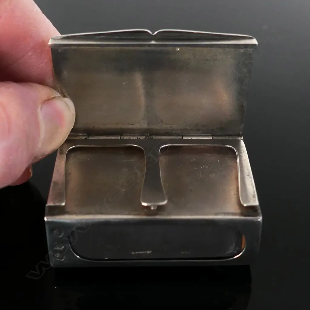 Hallmarked .800 Silver Match Box Holder with Double Stamp Box, built into hinged top panel, Image 1++