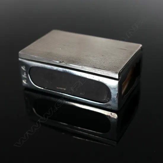 Hallmarked .800 Silver Match Box Holder with Double Stamp Box, built into hinged top panel,