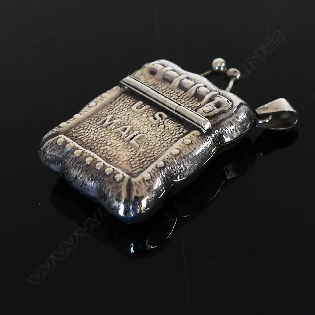 U.S.A. Replica Mail Bag, late 20th Century, pressed silver metal plate with stamp case built in, Image 1++