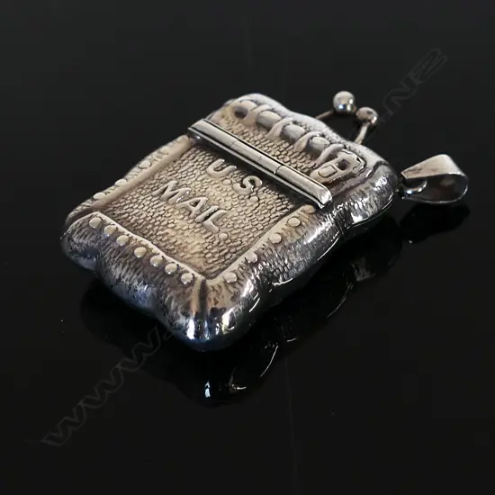 U.S.A. Replica Mail Bag, late 20th Century, pressed silver metal plate with stamp case built in,