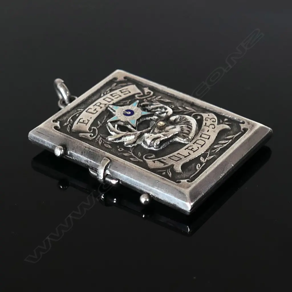 Benevolent Order of Elks of USA, Toledo Lodge #53 Cast Sterling Silver and Enamel Stamp Holder Image 1++