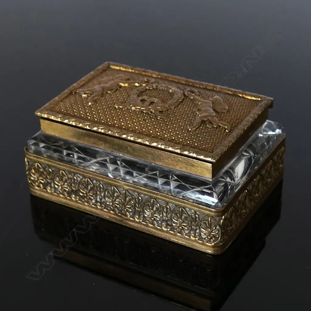 Bronzed Metal Mounted Cut Crystal Double Compartment Stamp Box, Image 1++