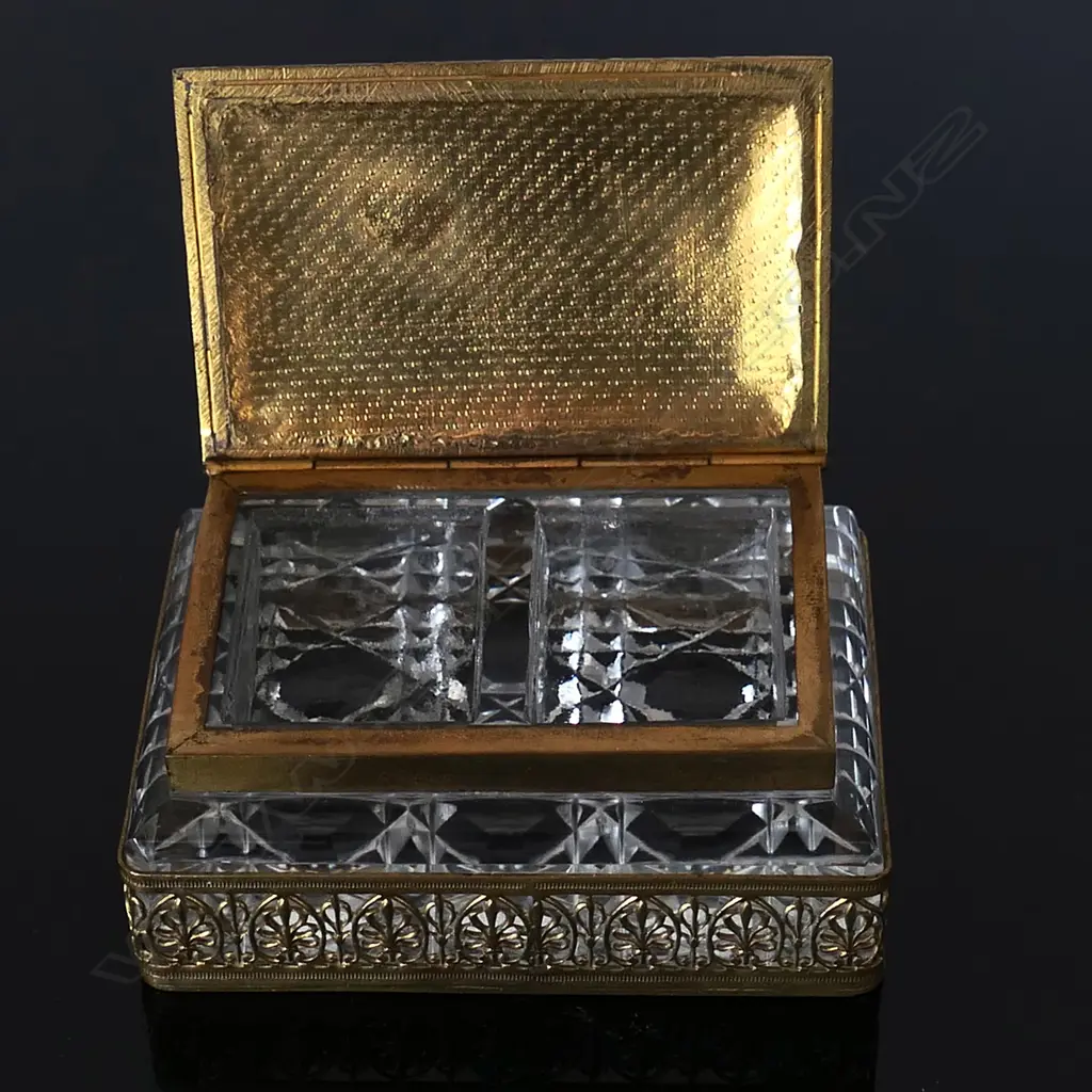 Bronzed Metal Mounted Cut Crystal Double Compartment Stamp Box, Image 1++