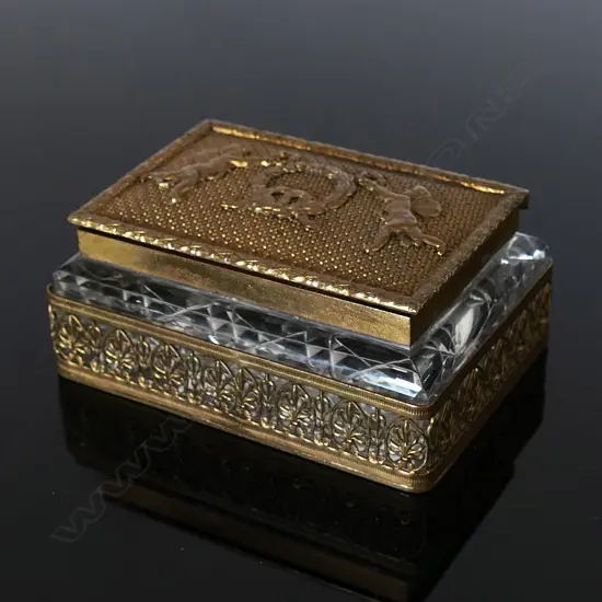 Bronzed Metal Mounted Cut Crystal Double Compartment Stamp Box,