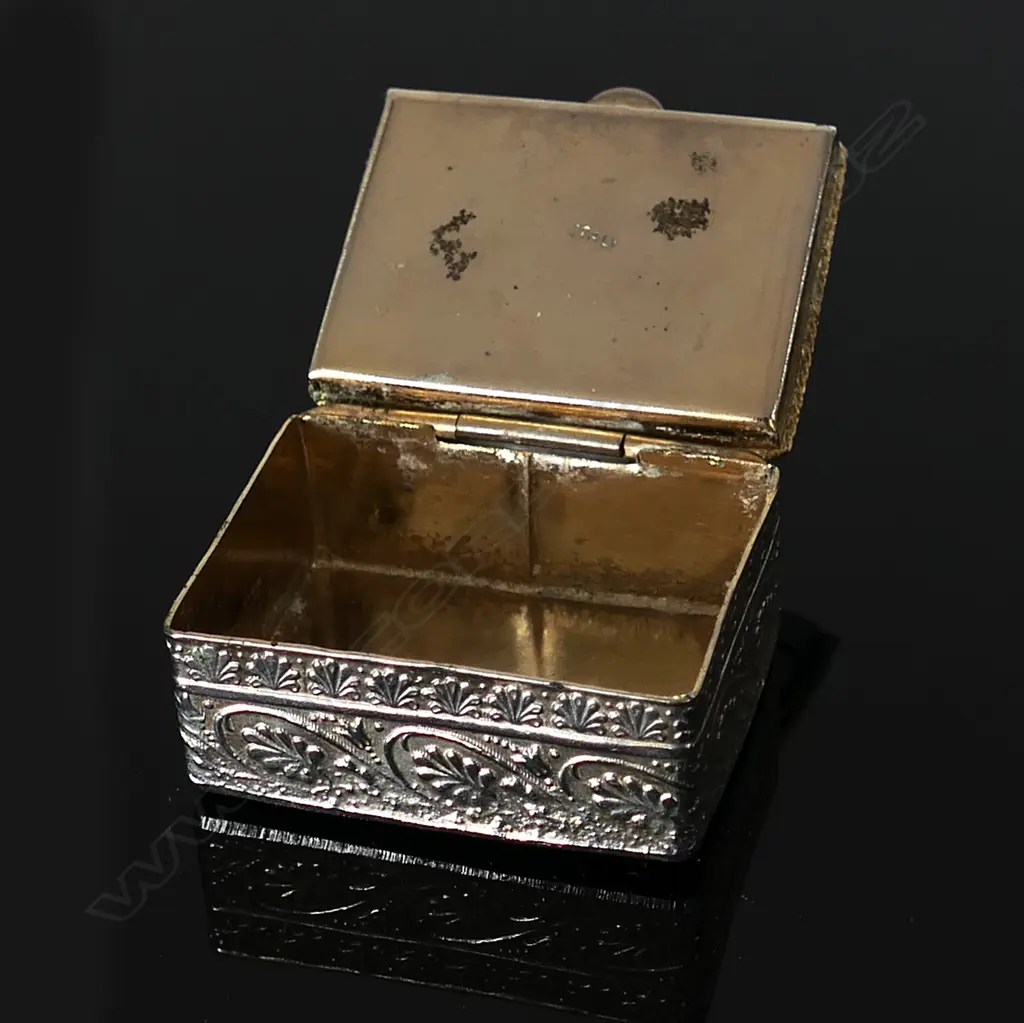 Gilt Stamp Box with Green Onyx Hinged top, marked “ITALY.” Image 1++