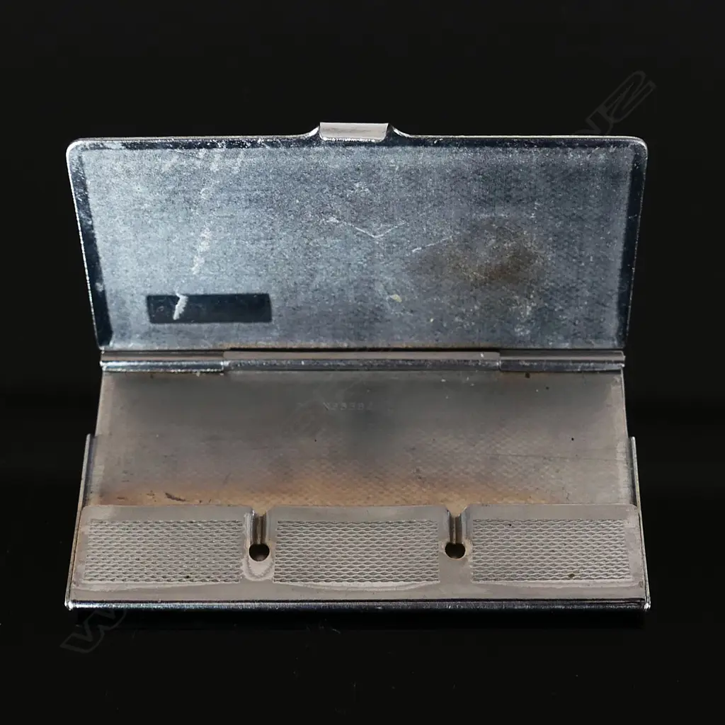 Chromium Plated Three Compartment Stamp Case marked “Stamps and enamel and Silver Logo badge “HANMER SPRINGS NZ” Image 1++