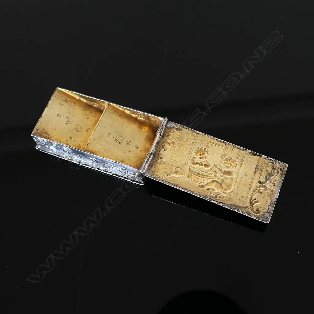 Silver Four Compartment Stamp Box, probably French, Image 1++