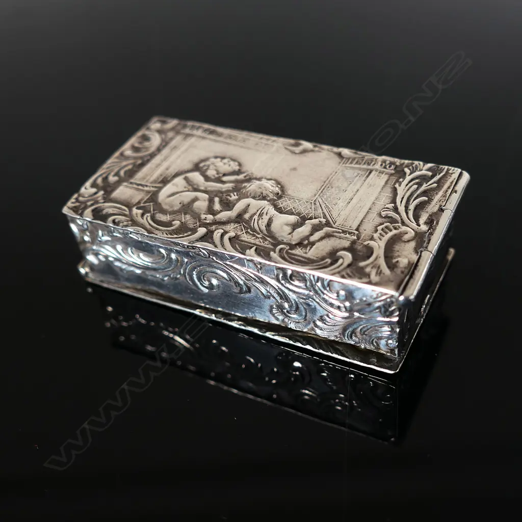 Silver Four Compartment Stamp Box, probably French, Image 1++