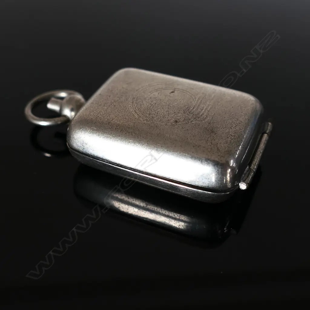 Silver Plate Stamp Case, engraved with a vacant garter cartouche. Image 1++
