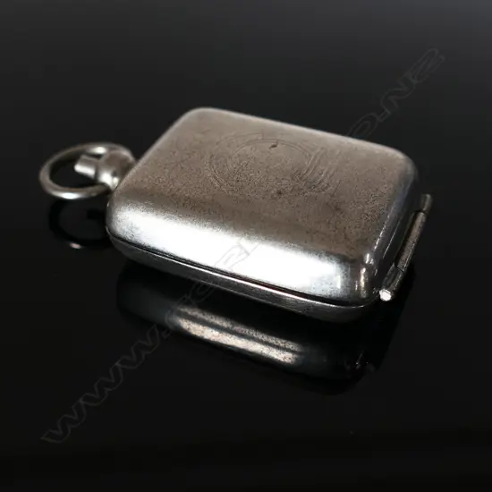 Silver Plate Stamp Case, engraved with a vacant garter cartouche.