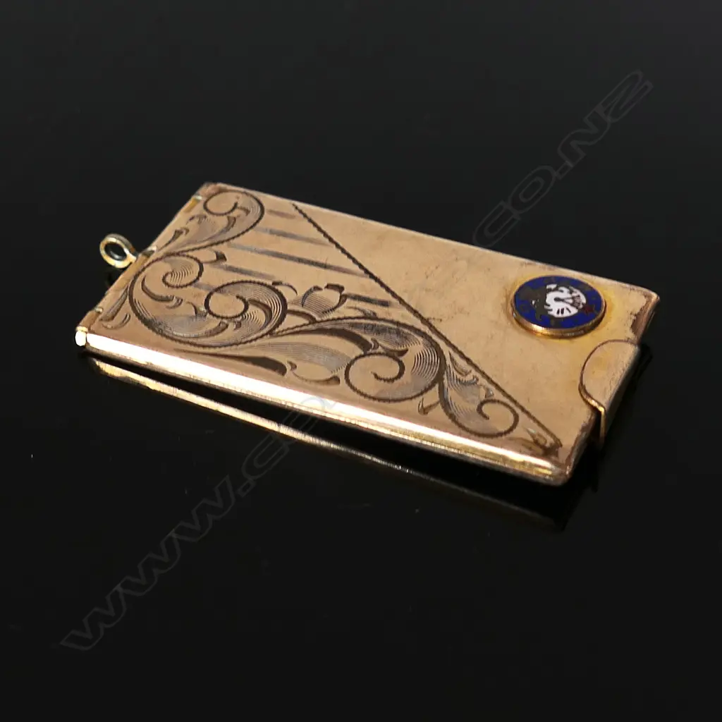 American Gold-Plated Stamp Case with double compartments for stamps or small booklets. Image 1++