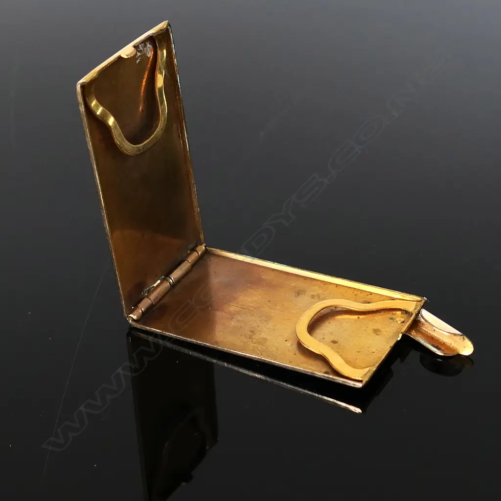 American Gold-Plated Stamp Case with double compartments for stamps or small booklets. Image 1++