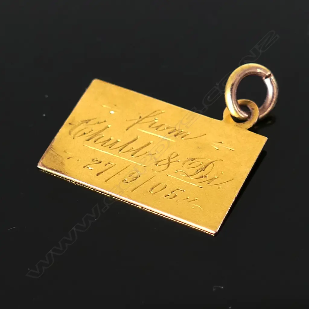 Unmarked Gold Bracelet Charm modelled as a postcard, Image 1++