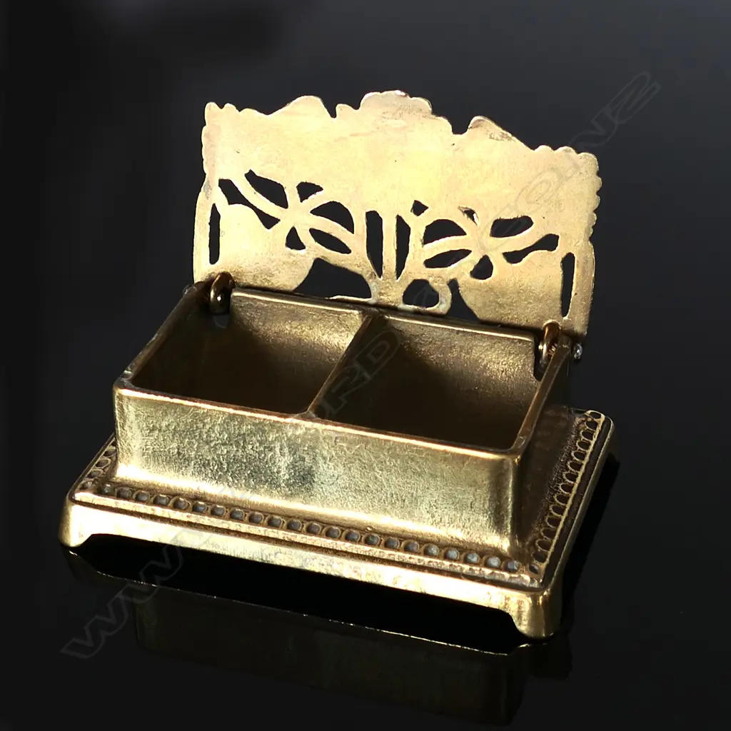 Art Nouveau Style Brass, two compartment postage stamp “SUNFLOWER” box. Image 1++