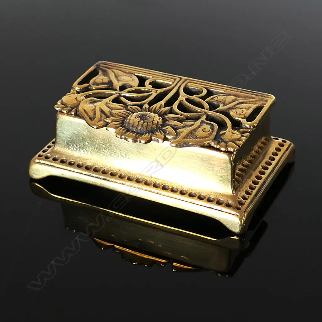 Art Nouveau Style Sunflower Brass, two compartment postage stamp “SUNFLOWER” box. Image 1++