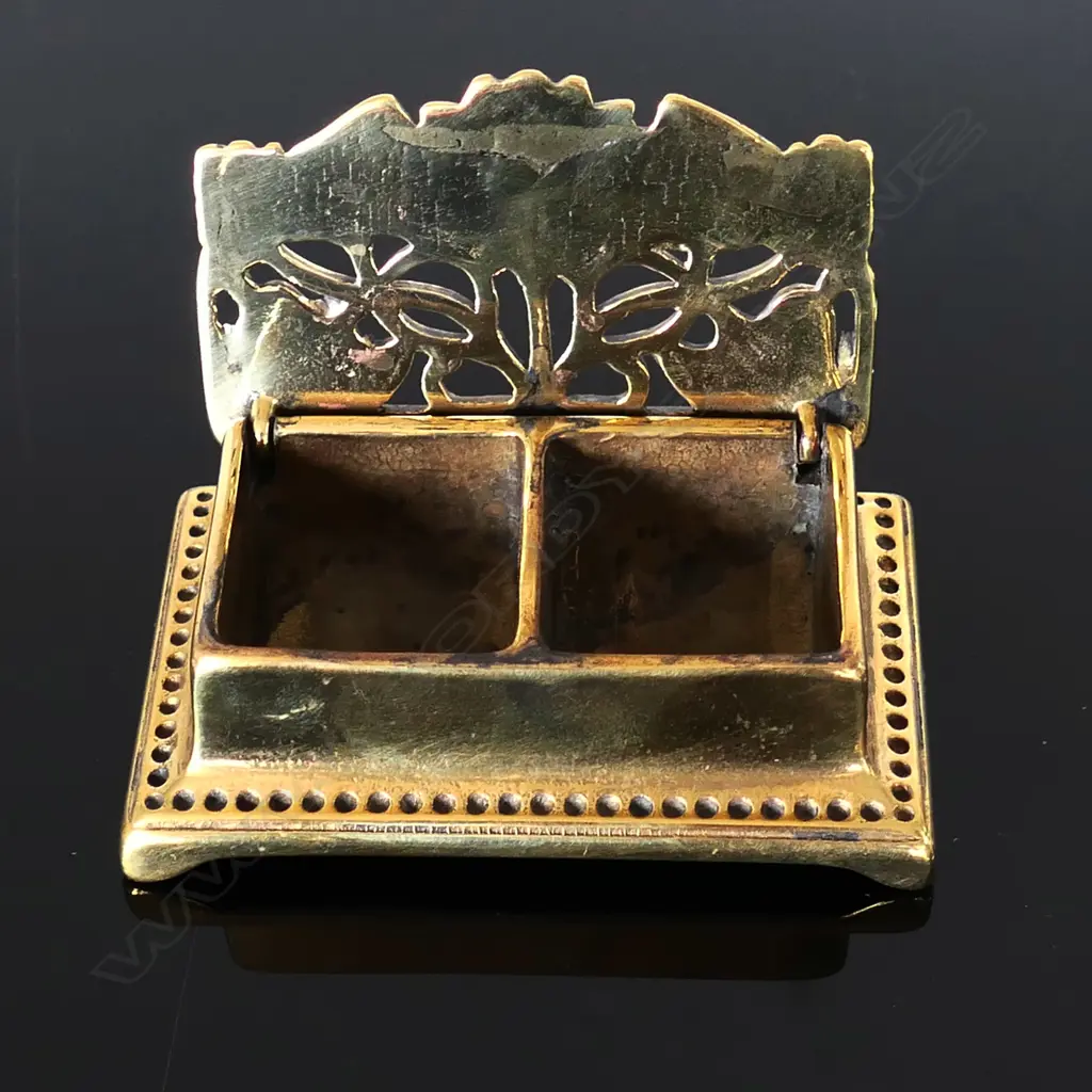 Art Nouveau Style Sunflower Brass, two compartment postage stamp “SUNFLOWER” box. Image 1++