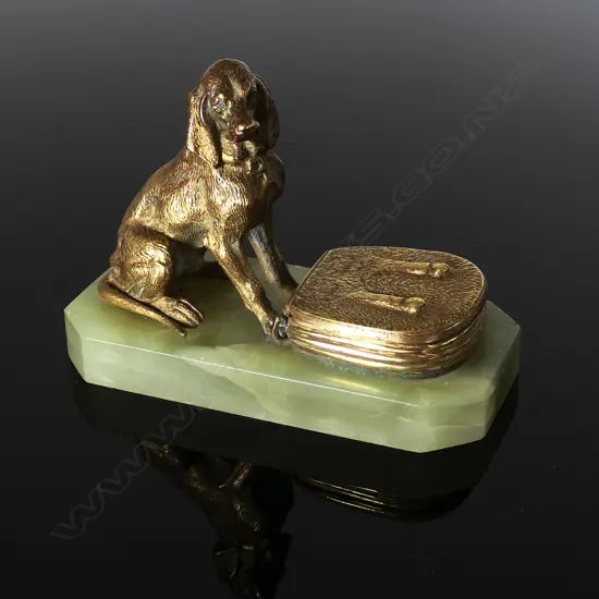 An Austro-Hungarian Fin-De-Siècle Gilt Bronze and Onyx Paperweight with postage stamp compartment,