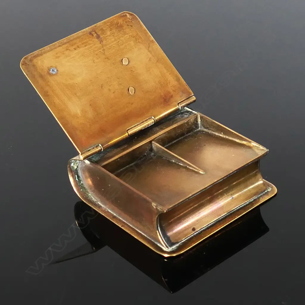 Brass Double Postage Stamp Compartment shaped like a book. Image 1++