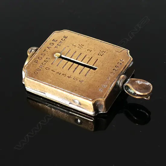 Very Rare and Collectable Brass, c.1890 Single Stamp Box  incorporating a minute spring-loaded letter scale,