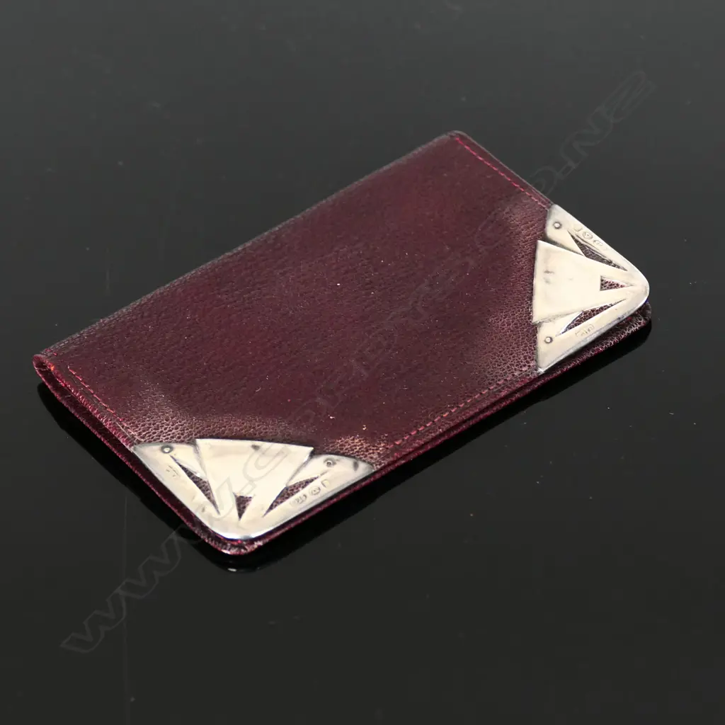 Hallmarked 925 Silver Corners, Brown Leather Two Stamp Compartments and carte de visite on the other side, Image 1++