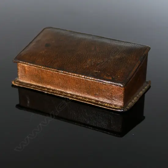 Brown Morocco Leather Three Compartment Stamp Box