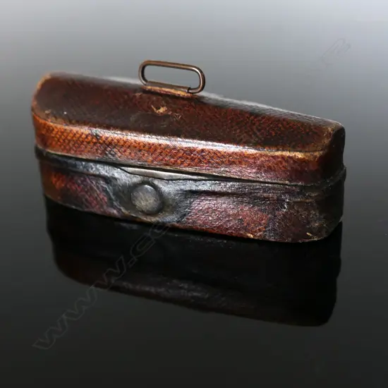 Dark Brown Leather Travelling Ink Well Case shaped like a violin case,